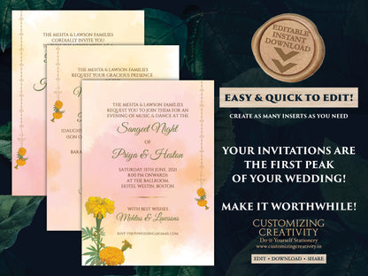 Marigold invites Wedding as Indian invitations Marigold, Orange Wedding card & Shaadi card Hindu, Hindu invitations Marigold Indian Wedding