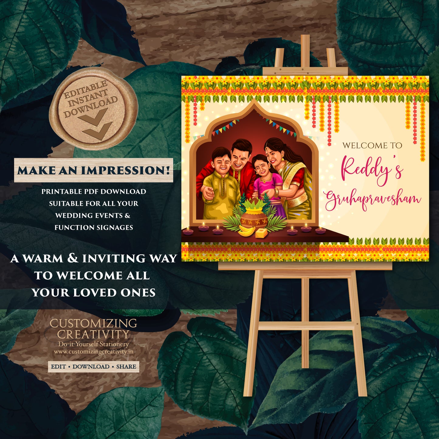 Indian Housewarming welcome sign Gruhapravesam Welcome sign, Grihapravesh Welcome sign & Gruhapravesam signs, Indian Housewarming signs