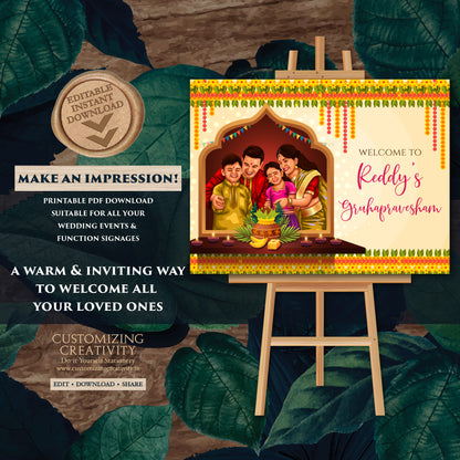 Indian Housewarming welcome sign Gruhapravesam Welcome sign, Grihapravesh Welcome sign & Gruhapravesam signs, Indian Housewarming signs