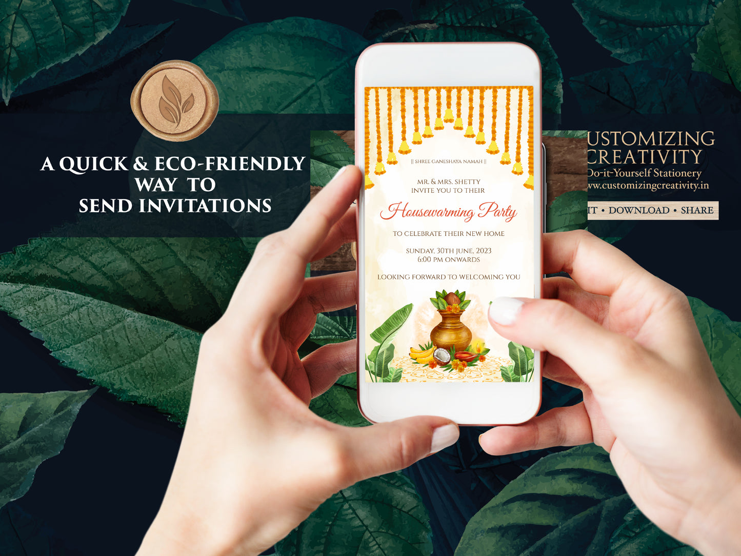 Griha Pravesh invites as Indian Pooja invitation, Indian Housewarming invitations & Digital Housewarming invite, Gruha Pravesh invite Indian