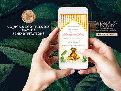 Griha Pravesh invites as Indian Pooja invitation, Indian Housewarming invitations & Digital Housewarming invite, Gruha Pravesh invite Indian