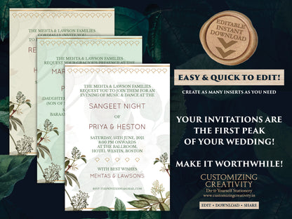 Garden Wedding Invites as Greenery Wedding card Garden, Botanical Invitations Pastel, Indian Wedding invites & Hindu Wedding cards Digital
