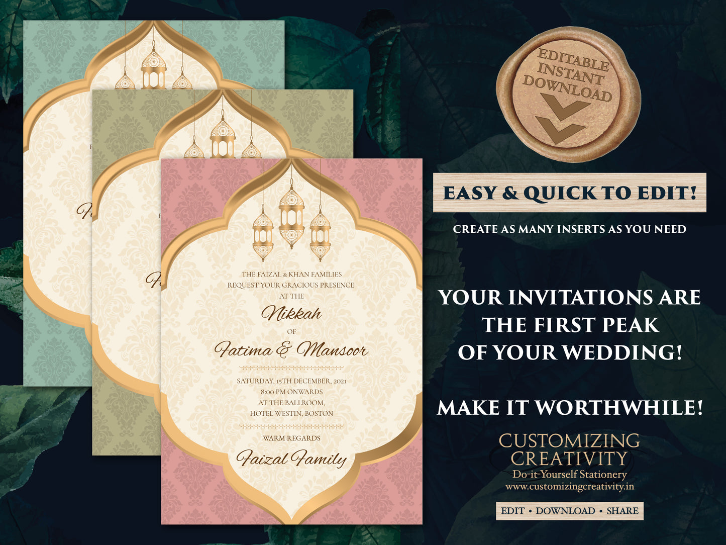 Muslim invitation as Arabic Wedding Card, Nikkah invitation a Muslim Wedding card Pastel, Nikah invite a Arabic invite, Muslim Mehndi invite