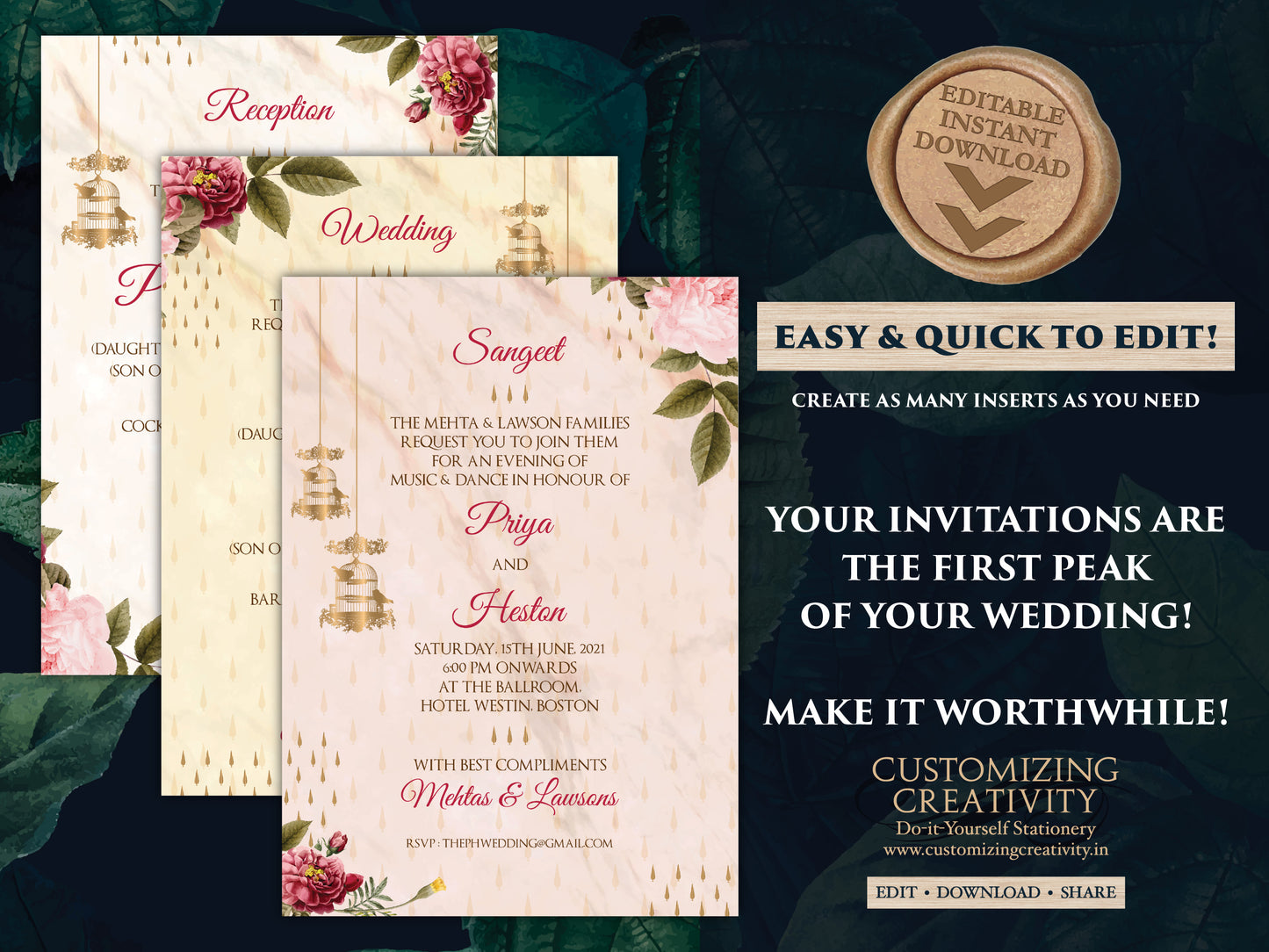 Garden Wedding Invite Indian & Sikh Wedding invitation as Punjabi invitations Wedding, Electronic Hindu Wedding Card Digital invitations DIY