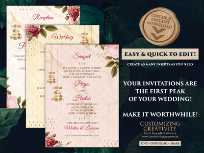 Garden Wedding Invite Indian & Sikh Wedding invitation as Punjabi invitations Wedding, Electronic Hindu Wedding Card Digital invitations DIY