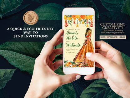 Electronic Haldi card as Holud invitations, Digital Haldi invites & Haldi invitations, Digital Pithi invites as Mayoun invites, Holud invite