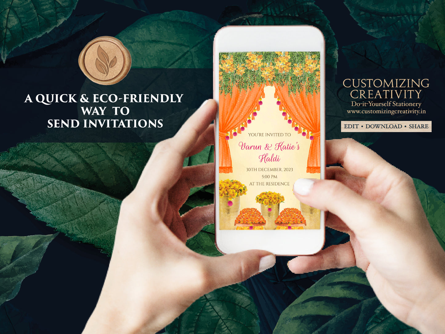 Electronic Haldi invites & Haldi invitations, Holud invitations as Digital Haldi card, Digital Pithi invites as Mayoun invites, Holud invite