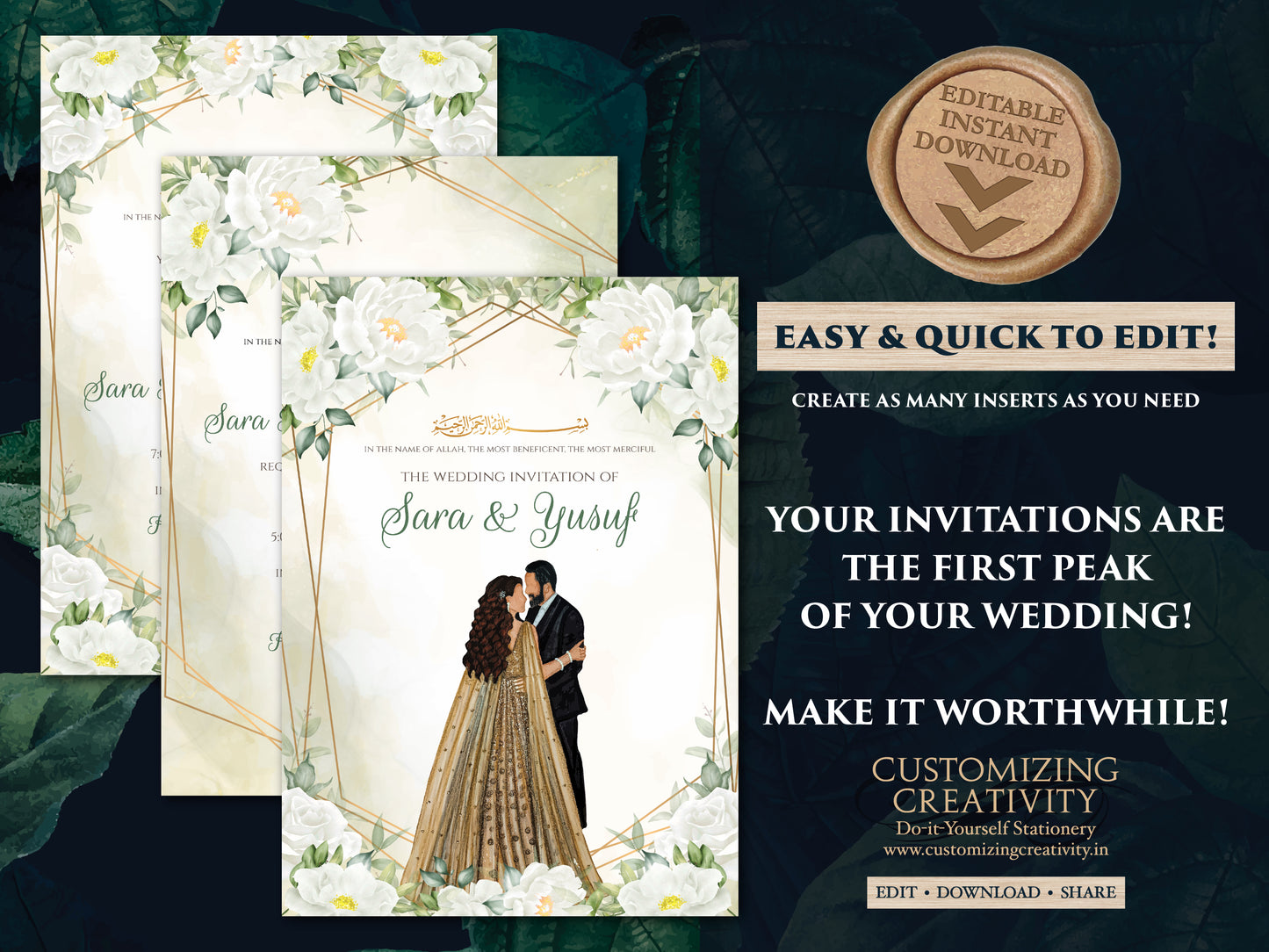 Muslim wedding Invitations Islamic wedding cards & Pakistani wedding Invitation Digital, Digital Nikkah invitation as Digital Nikkah invites