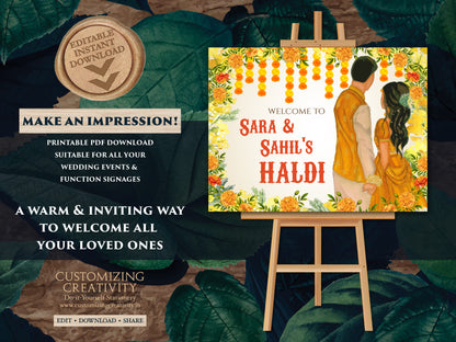 Haldi decoration as Haldi decor, Couple Haldi signages & Pithi signages, Holud signages Welcome to Haldi ceremony Sign as Haldi Welcome Sign
