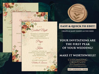 Wedding Invite Fall as Fall invitations Wedding Indian, Indian Invitations Pastel, Indian Wedding invites Autumn & Hindu Wedding card Autumn