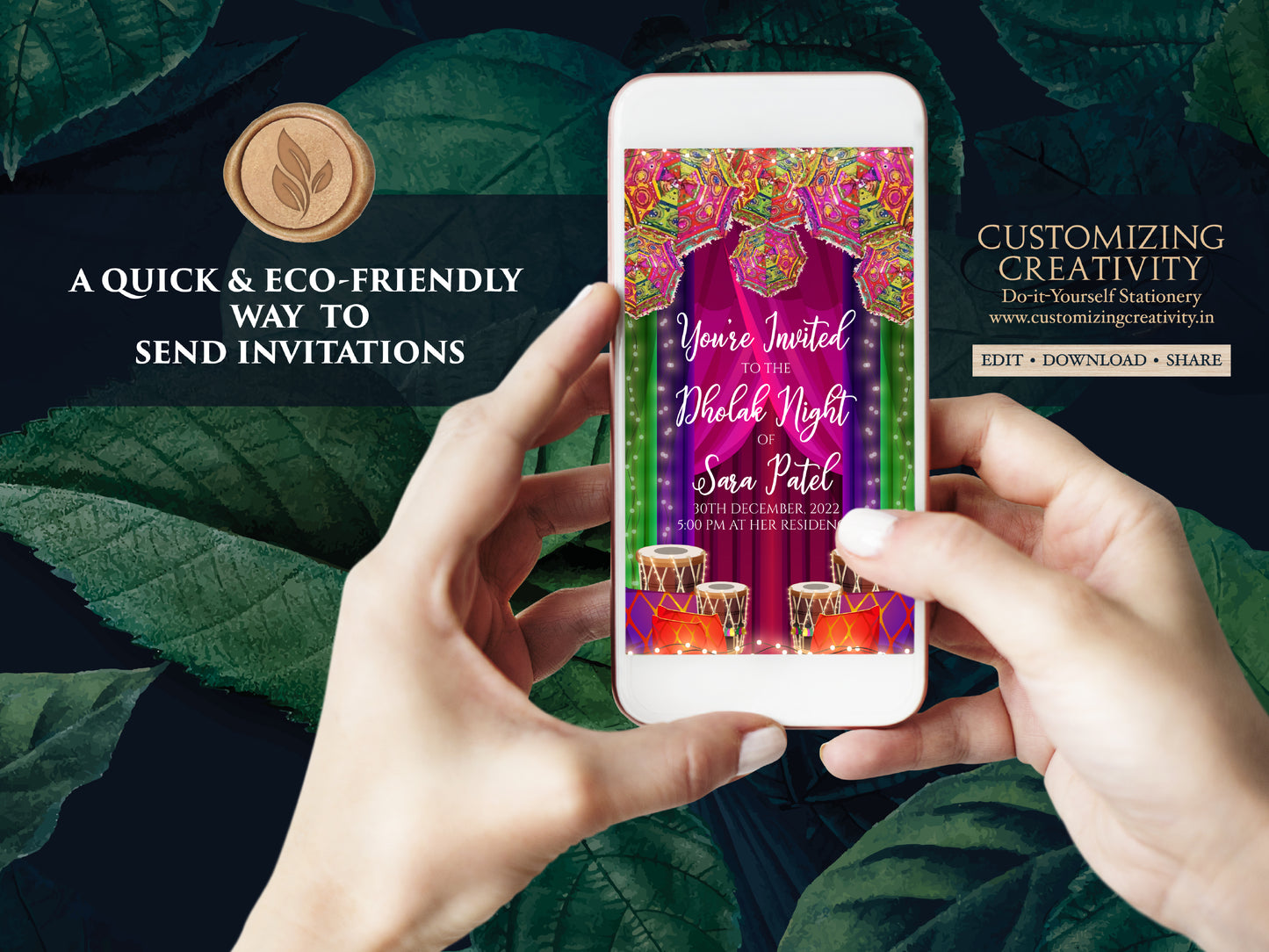 Muslim Dholak night invites, Punjabi Dholki invites digital as Muslim Dholki invitation, Dholak invitation & Pakistani Dholak Invite Digital