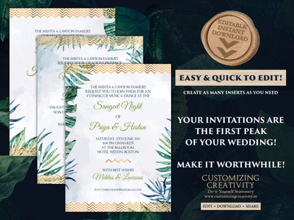 Tropical Wedding as Beach Wedding invitations, Spring Wedding cards, Summer Invite Destination Wedding & Indian Wedding invites Hindu cards