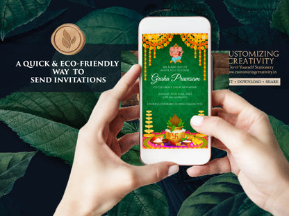 Griha pravesh invite as House warming invite, Gruhapravesam invitation & Indian Housewarming invitation, Pooja invite as Gruhapravesh invite
