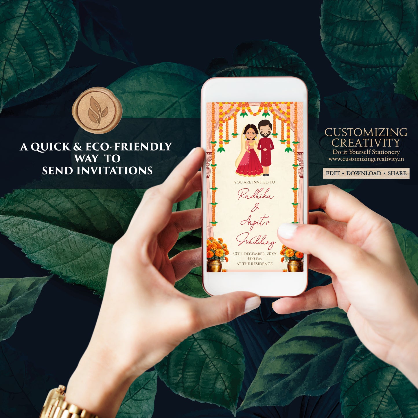 Indian Wedding invitation & Hindu wedding invite, Digital Indian Wedding invite Hindu Wedding card, Hindu invitation as Indian wedding cards