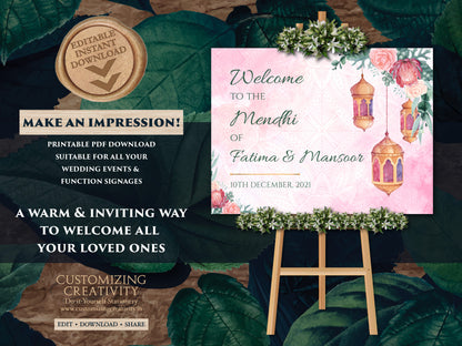 Mehendi Sign as Mendhi decor Signs, Indian Welcome sign, Hindu Wedding signage as Moroccan sign, Muslim Welcome Sign as Mehndi decor signage