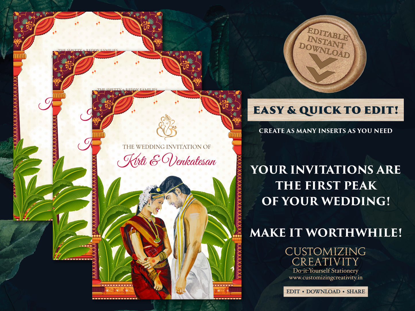 Telugu Wedding card & Telugu Wedding invite, Tamil wedding card as South Indian Wedding invitation, Tamil Wedding invitation as Tamil invite