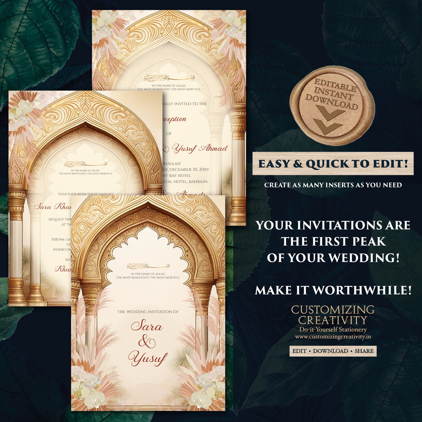 Muslim wedding cards Digital Islamic Wedding Invitations, Muslim wedding Invitation & Digital Nikkah invites as Digital Nikkah invitations
