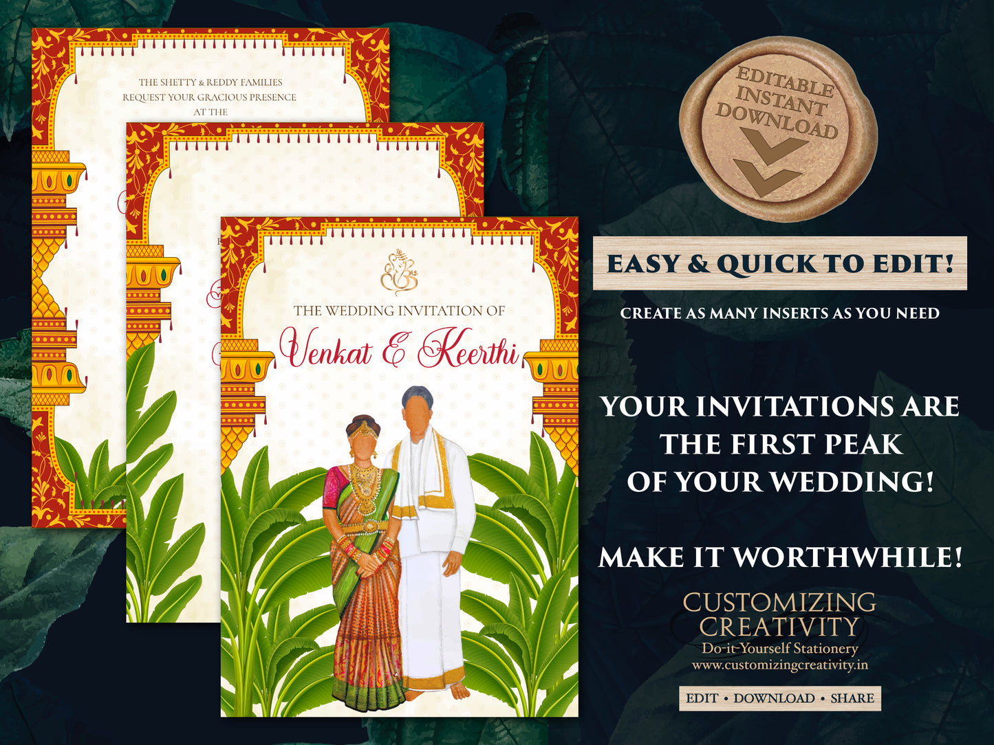 Tamil Wedding cards as Tamil wedding invitation, South Indian Wedding invitation & Tamil Wedding invite, Telugu Wedding invitation Indian