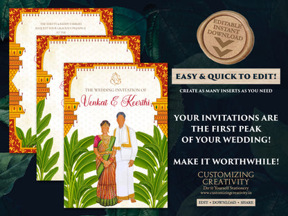 Tamil Wedding cards as Tamil wedding invitation, South Indian Wedding invitation & Tamil Wedding invite, Telugu Wedding invitation Indian