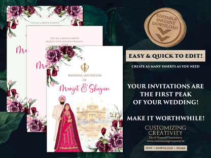 Punjabi wedding card Sikh wedding invitation, Punjabi Wedding invitation & Sikh Wedding card, Indian wedding cards as Anand Karaj invitation