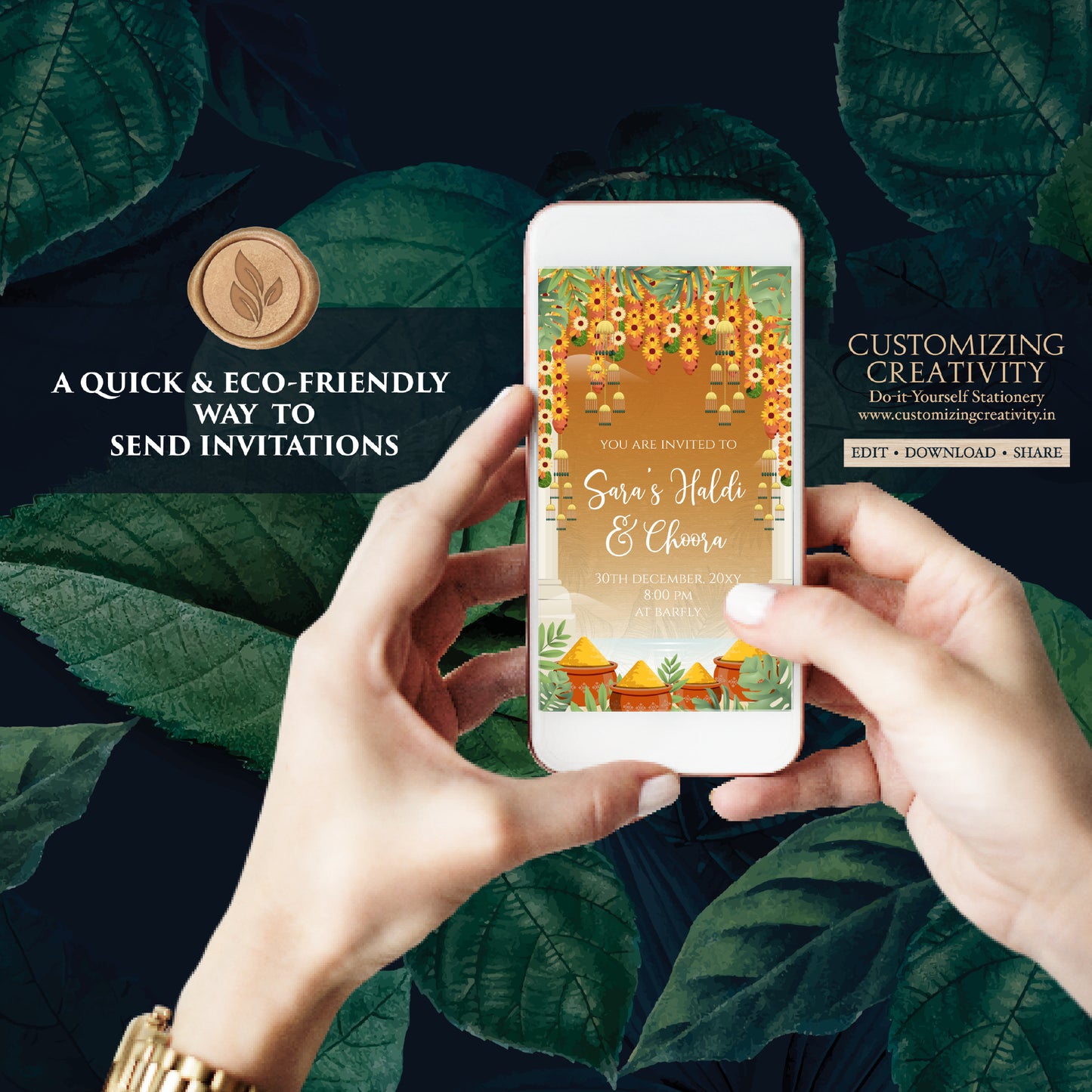 Haldi invitations Digital Choora invites, Choora invitations & Haldi invites, Digital Chura invites as Chura invitations, Pithi invitations