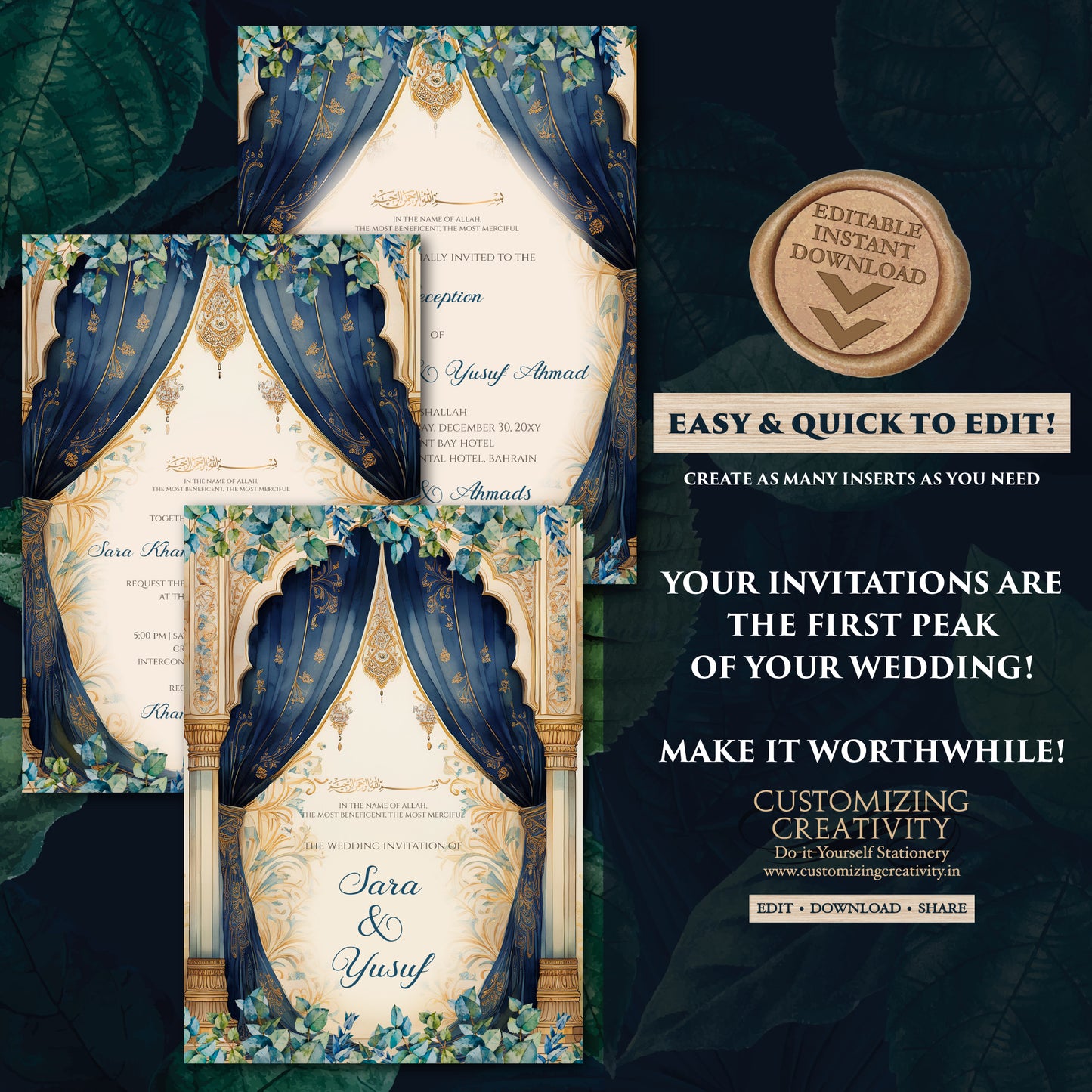 Muslim wedding Invites Digital Nikkah invitations, Digital Islamic Wedding Invitations & Muslim wedding cards as Digital Nikkah invites