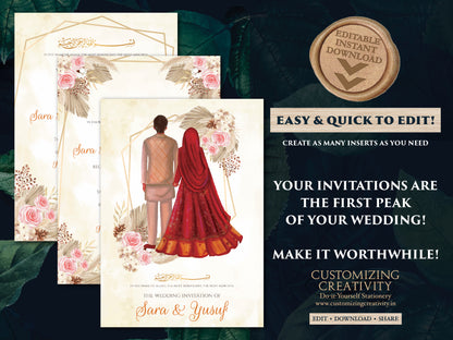 Muslim wedding Invitation Nikkah invite Digital, Islamic Invitation Pakistani & Digital Nikah invitation, Muslim wedding card as Shaadi card