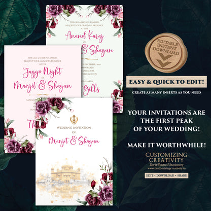 Sikh Shaadi card Punjabi Wedding invitation, Sikh wedding card & Punjabi Wedding invitation, Indian wedding invitation Sikh wedding invite