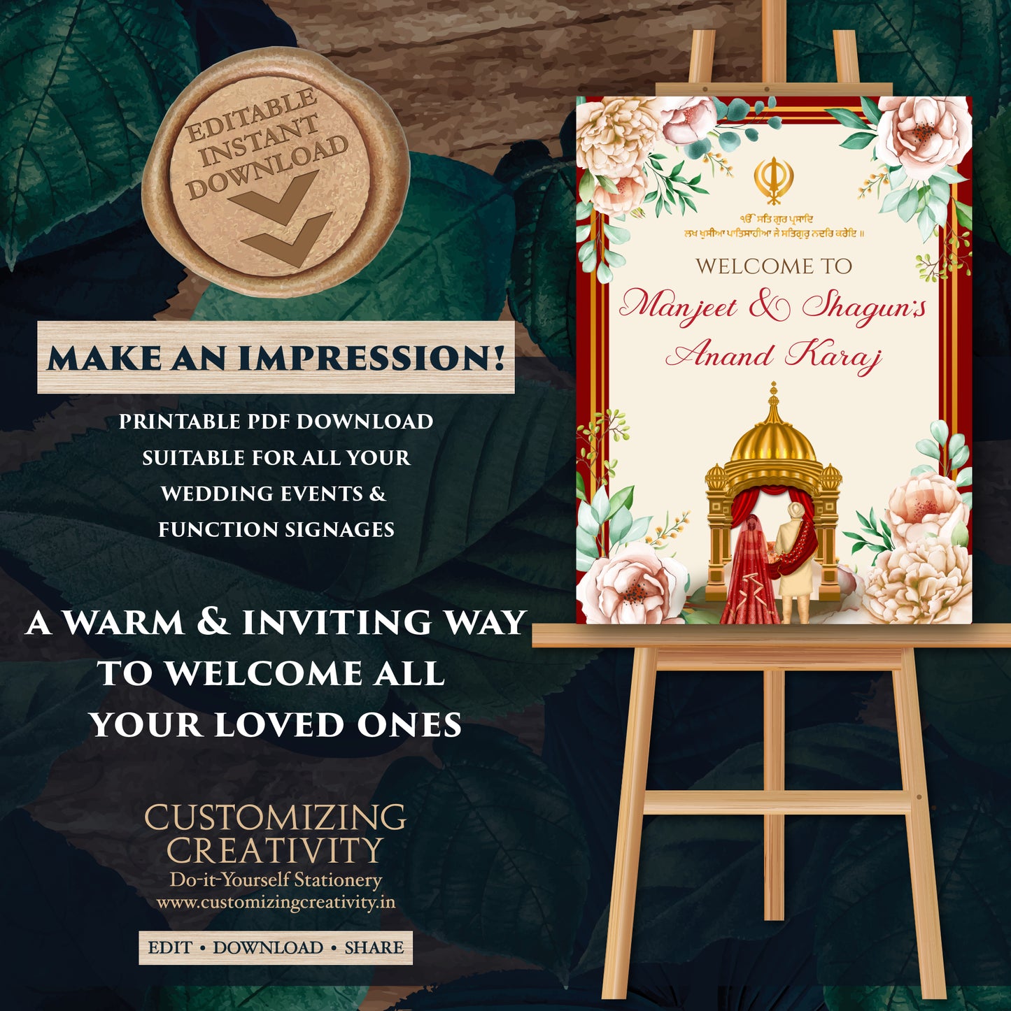 Anand Karaj Signs Punjabi Wedding Welcome Signs, Sikh Wedding Signs & Punjabi Wedding Signs, Anand Karaj welcome signs as Sikh Welcome signs
