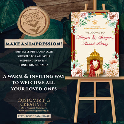 Anand Karaj Signs Punjabi Wedding Welcome Signs, Sikh Wedding Signs & Punjabi Wedding Signs, Anand Karaj welcome signs as Sikh Welcome signs
