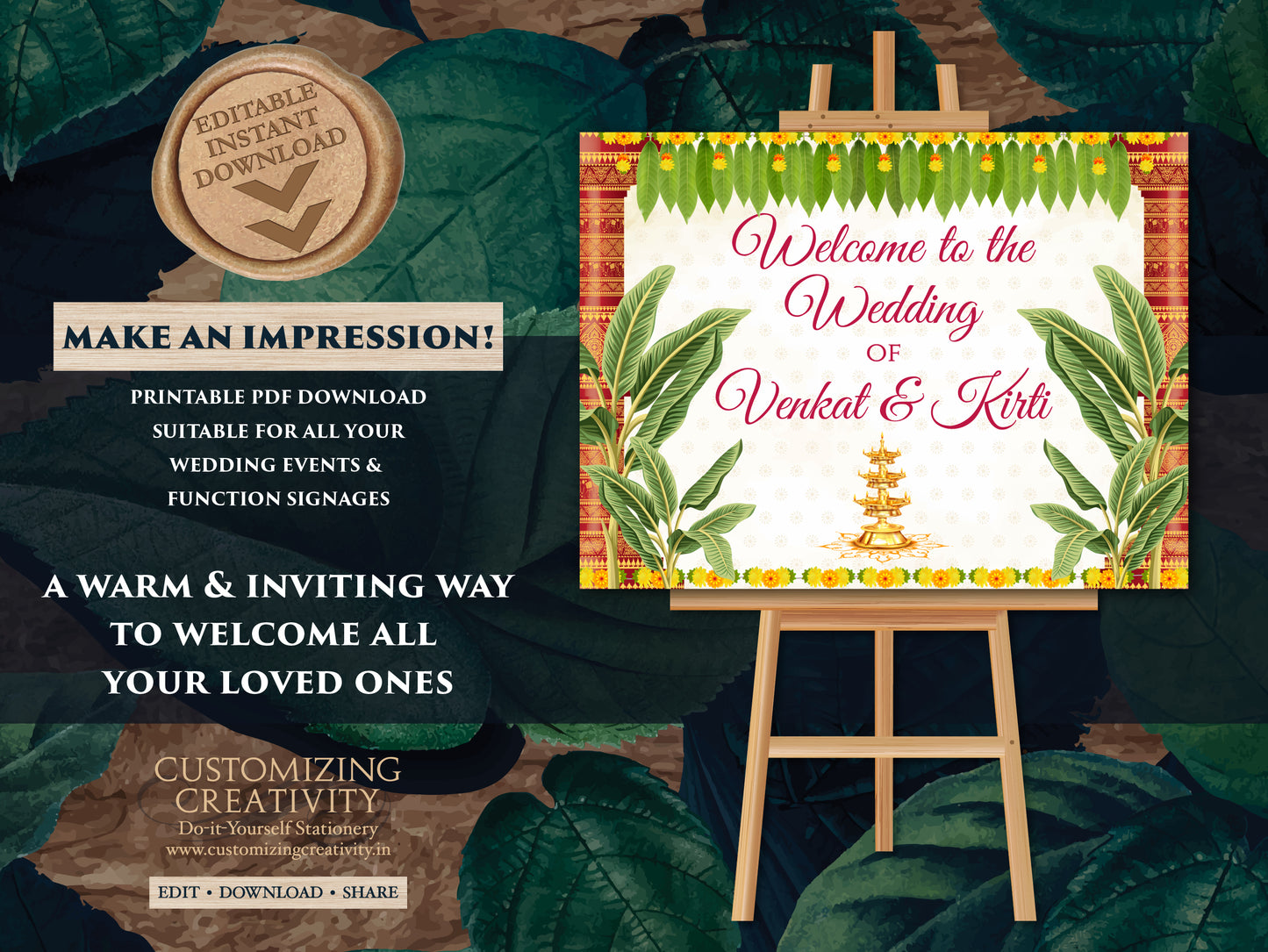 Kalyanam Welcome signs, Indian Welcome Tamil sign & Welcome South Indian signs as Welcome Telugu Wedding signs, South Indian Wedding Signs