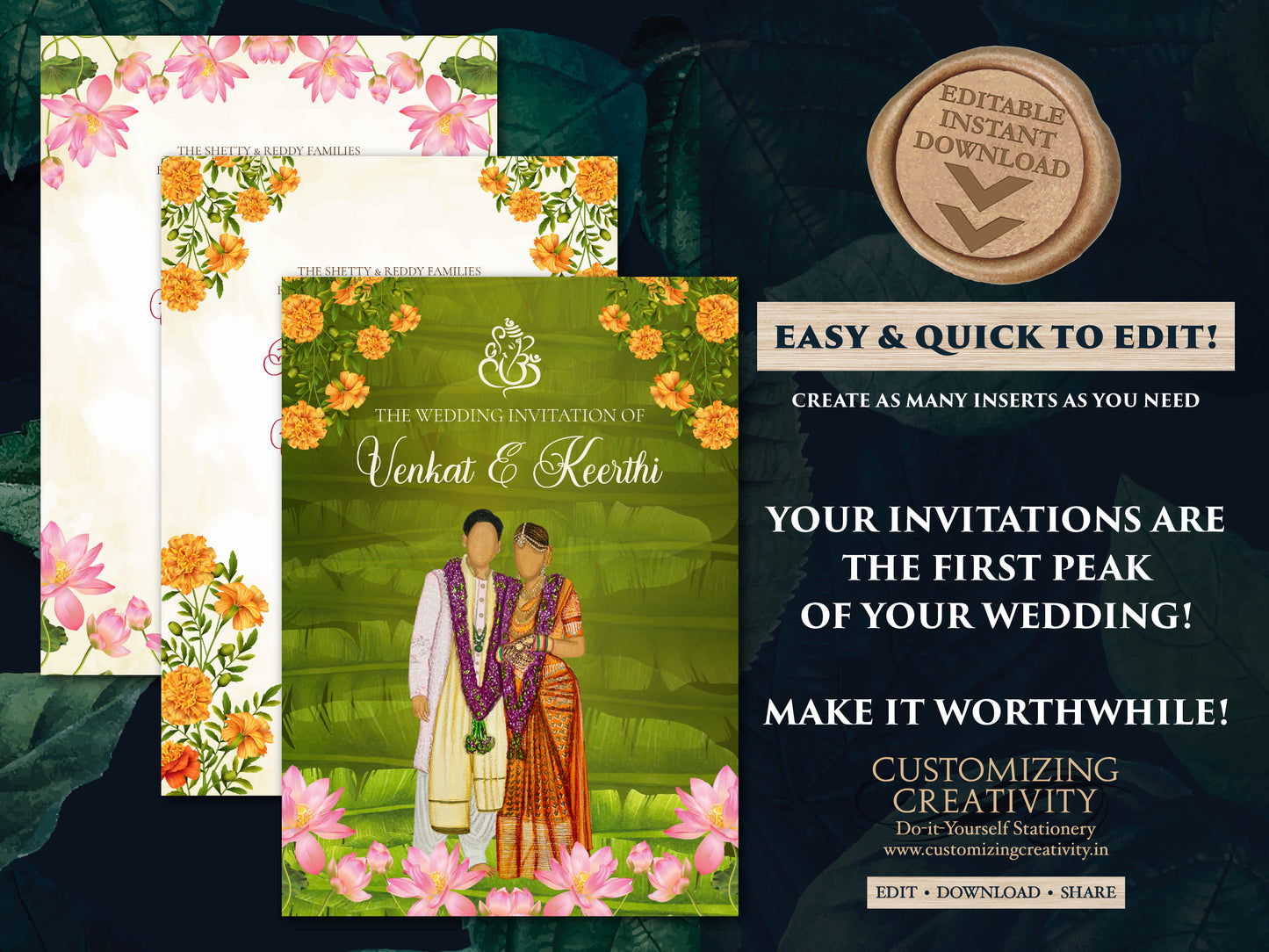 Telugu Wedding cards & Telugu wedding invitation, South Indian Wedding invites as Telugu Wedding invites, Tamil Wedding invitation Indian