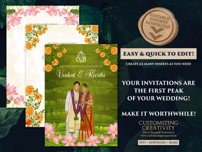 Telugu Wedding cards & Telugu wedding invitation, South Indian Wedding invites as Telugu Wedding invites, Tamil Wedding invitation Indian