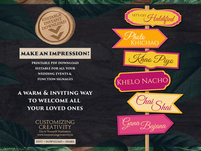 Haldi decor signs & Haldi Signs, Mehendi decor as Mehndi decor sign, Mehndi Welcome signs as Dholki decor, Sangeet decor as Haldi decoration