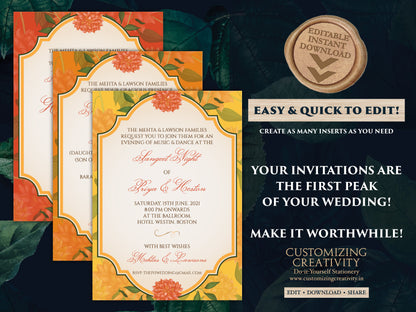 Marigold invitations Wedding as Indian invites Marigold, Orange Wedding card & Marigold Shaadi card Hindu, Hindu invitations Indian Wedding