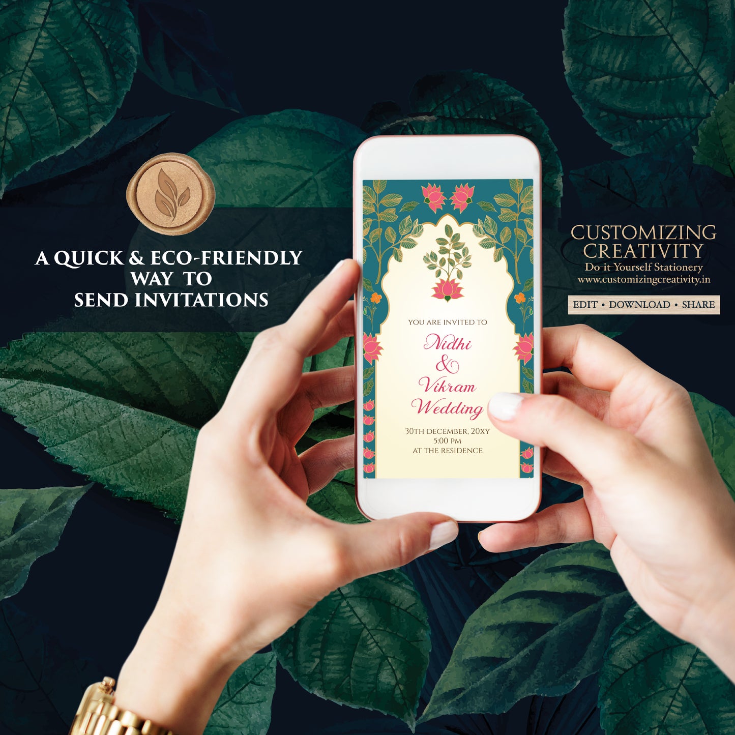 Hindu Wedding card Digital Indian Wedding invite, Hindu invitation as Indian wedding cards, Indian Wedding invitation & Hindu wedding invite