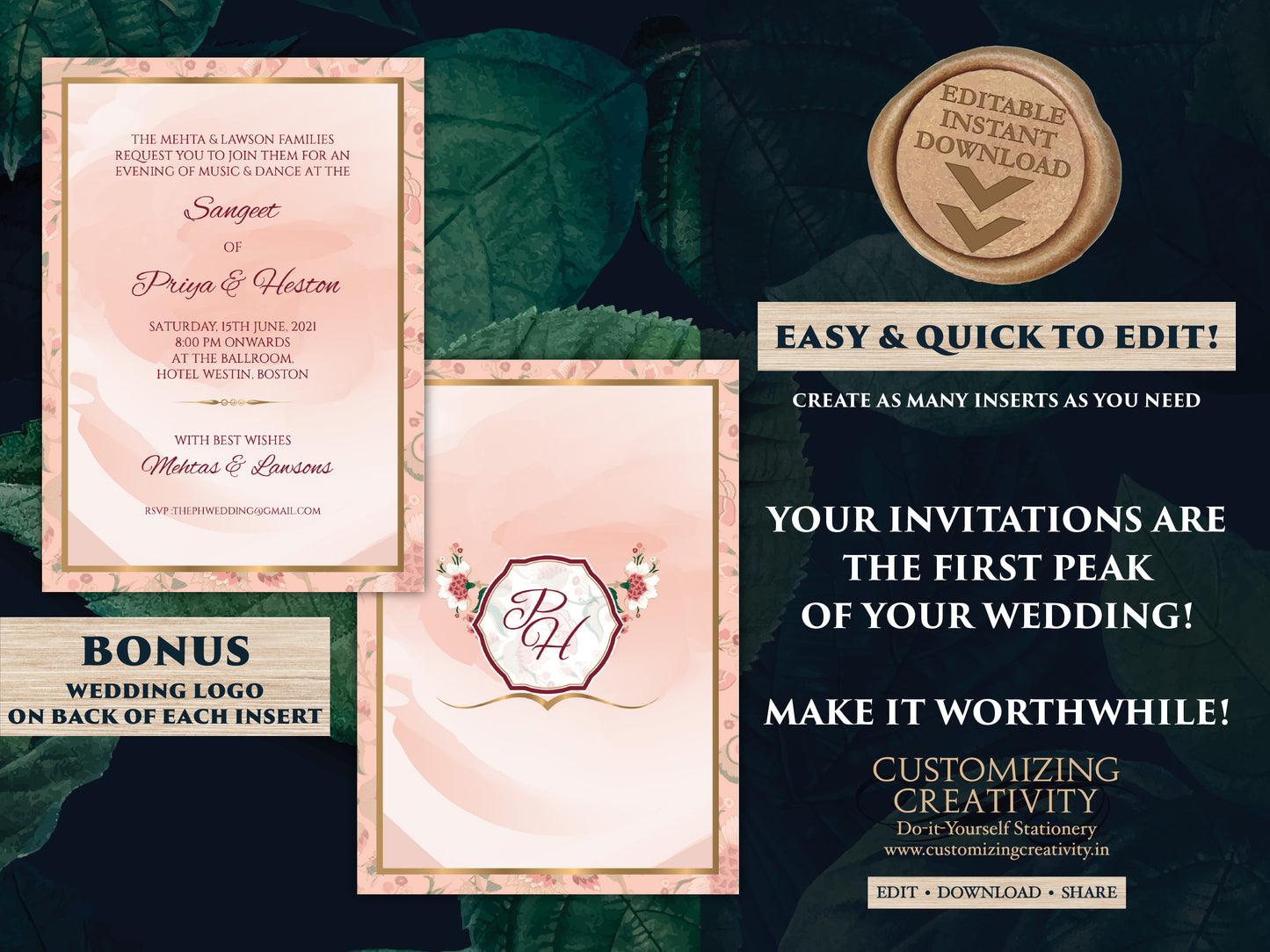 Indian Wedding invitations Pink as Wedding invitations Indian, Digital Indian Invites Electronic, Shaadi card Indian & Indian Wedding cards