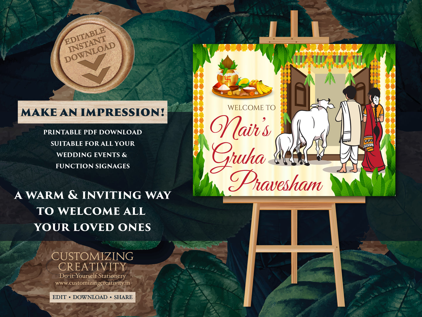 Gruhapravesham welcome sign Indian Housewarming sign, Grihapravesh welcome sign as Indian housewarming welcome board as Housewarming poster