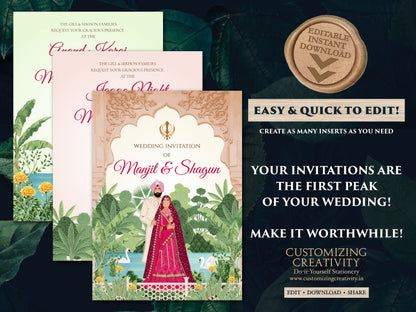 Punjabi wedding invitation Sikh wedding card, Punjabi Wedding card & Sikh Wedding invitation, Indian wedding cards as Anand Karaj invitation