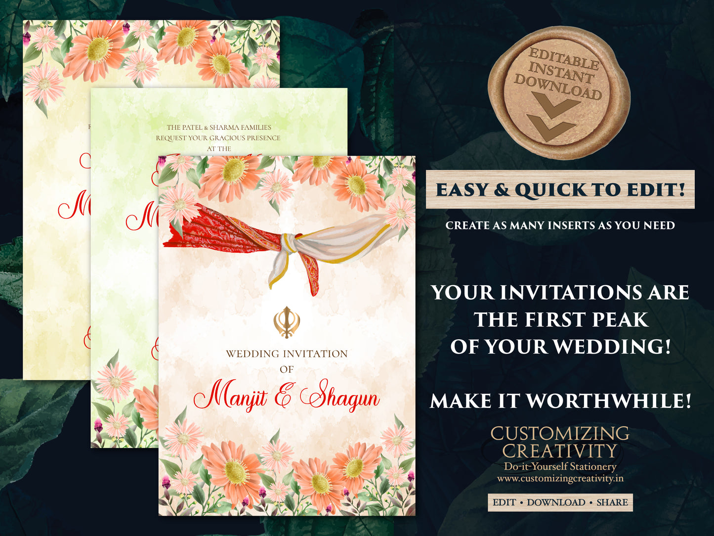 Sikh wedding cards Anand Karaj invitations, Punjabi wedding cards & Sikh wedding invitations, Punjabi invitations as Anand Karaj invites