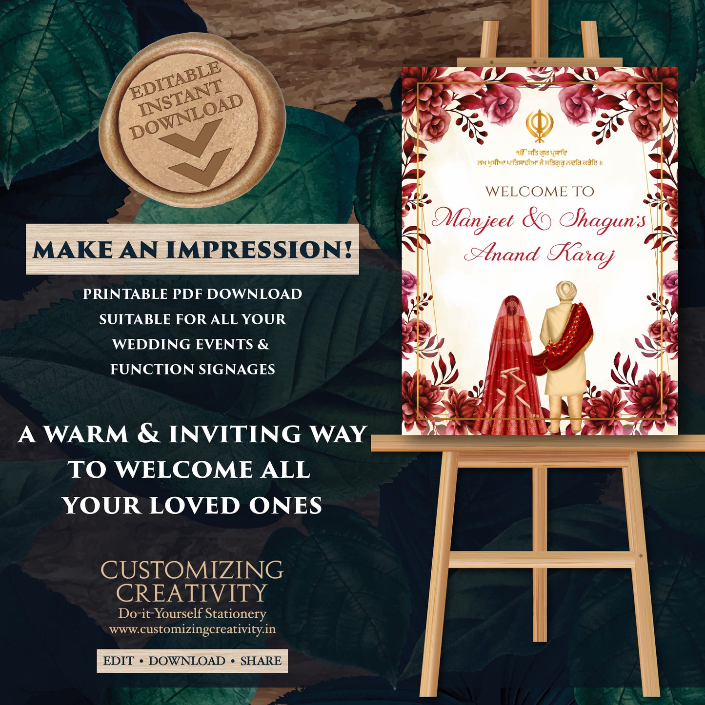 Anand Karaj welcome signs Punjabi Wedding Signs, Anand Karaj Signs & Sikh Wedding welcome Sign, Sikh Welcome signs as Punjabi Welcome Signs