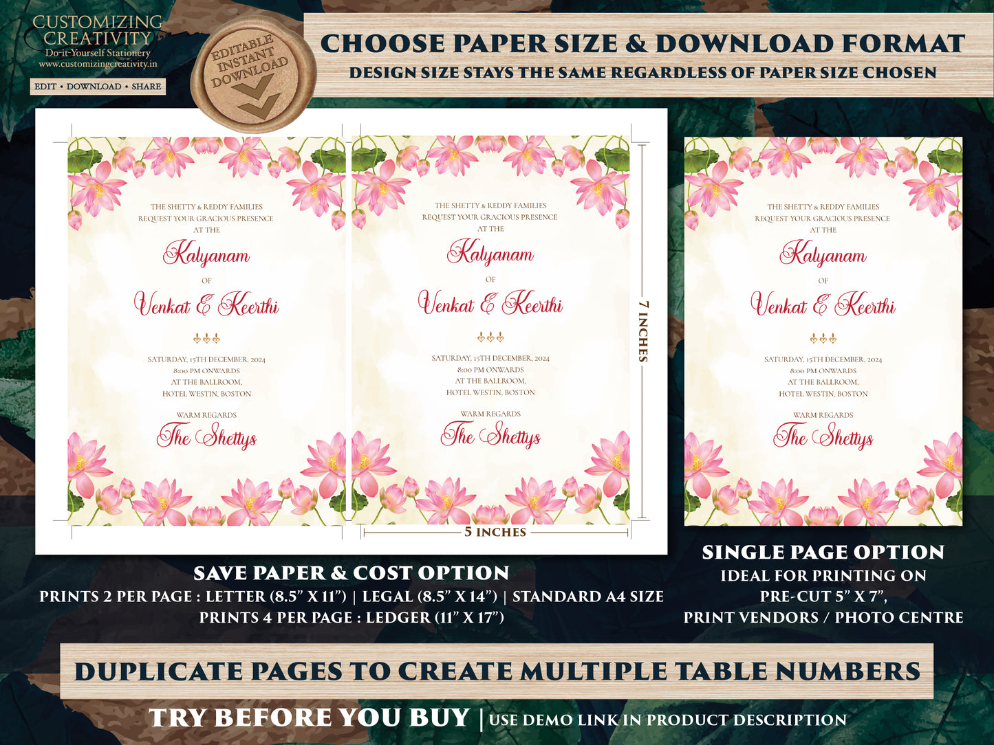 Telugu Wedding cards & Telugu wedding invitation, South Indian Wedding invites as Telugu Wedding invites, Tamil Wedding invitation Indian