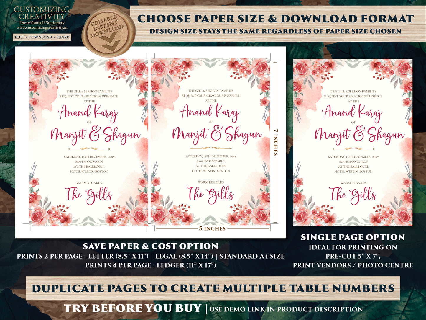 Punjabi wedding invitation Sikh wedding card, Sikh Wedding invitation & Punjabi Wedding card, Indian wedding invitation Sikh wedding invite