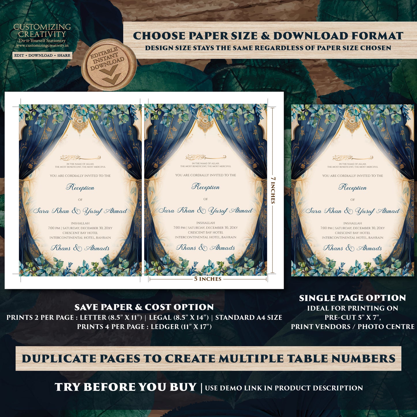 Muslim wedding Invites Digital Nikkah invitations, Digital Islamic Wedding Invitations & Muslim wedding cards as Digital Nikkah invites