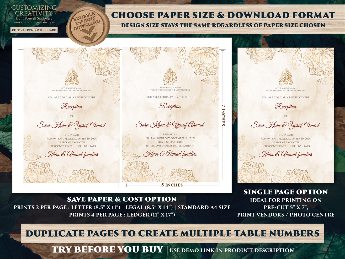 Muslim wedding cards Islamic Nikkah invitations, Digital Muslim Wedding Invitation Islamic, Nikkah cards & Pakistani Wedding invite Muslim