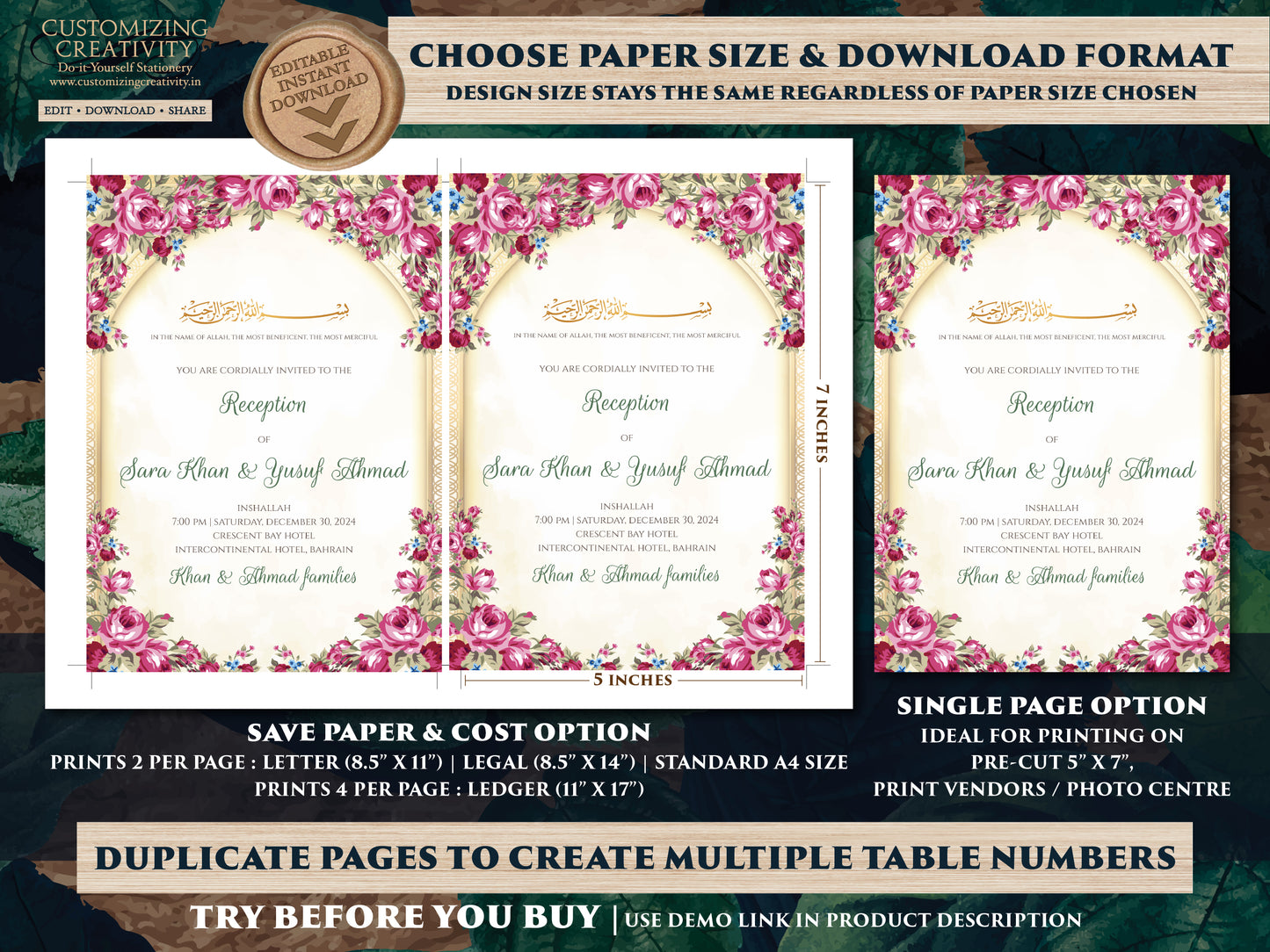 Shaadi Invitations Digital Muslim wedding invite, Islamic wedding Invitation & Nikkah invitation, Muslim Shadi card as digital Nikkah invite