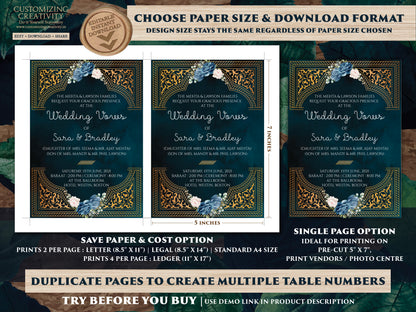 Emerald Gold Wedding Invitation Navy as Arabic Wedding invite Moroccan, Jewel tone Wedding Card Moroccan, Muslim Wedding Invite Nikkah card