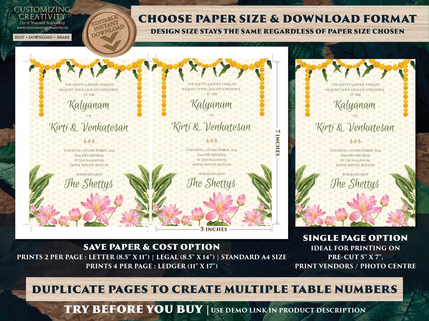 Tamil Wedding invites & Tamil wedding cards, South Indian Wedding invitation as Tamil Wedding invitations, South Indian invitations Tamil