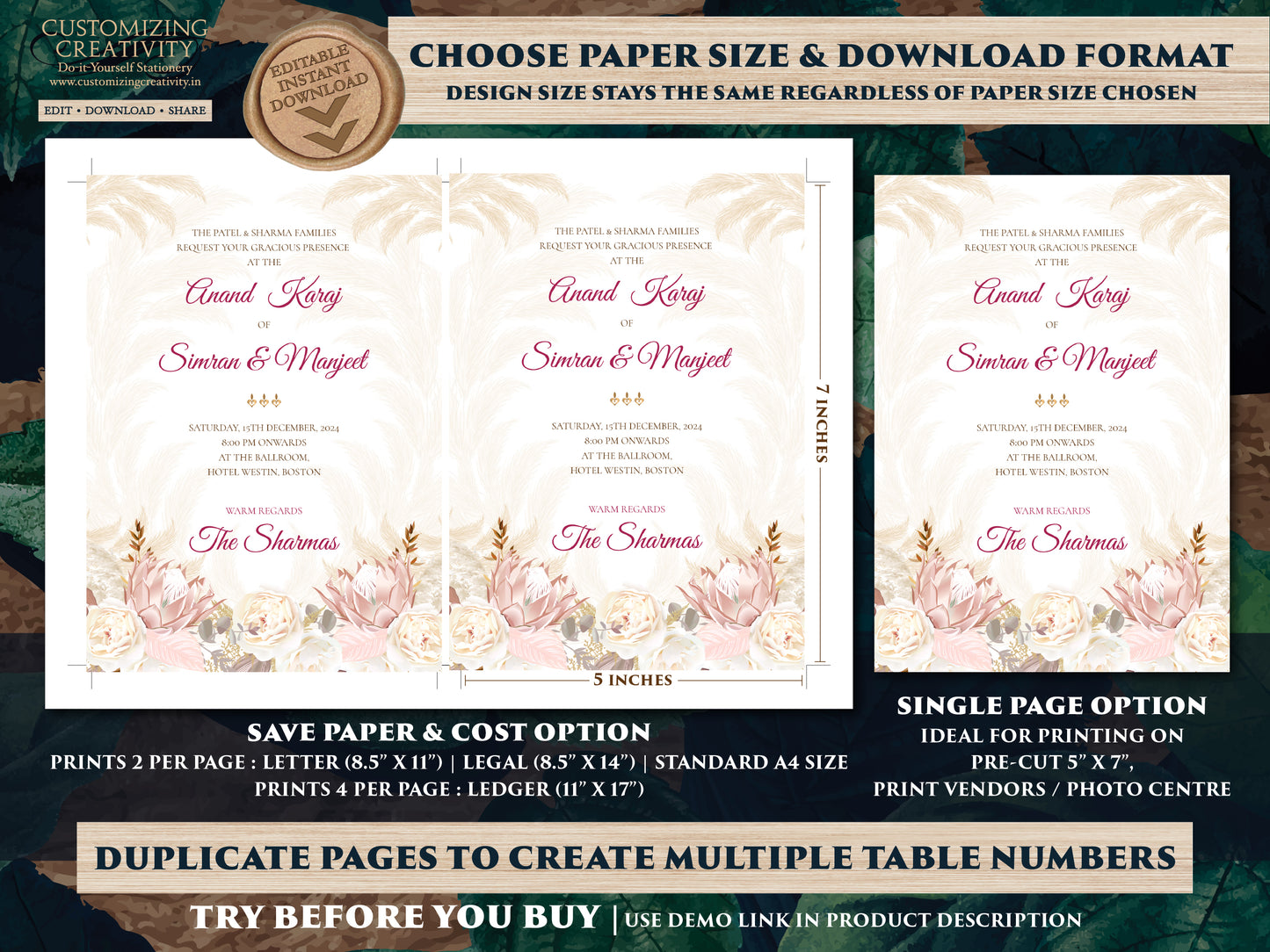 Punjabi wedding invite as Sikh wedding invite Indian, Anand Karaj invites & Sikh Wedding card, Punjabi Wedding card as Sikh invitations