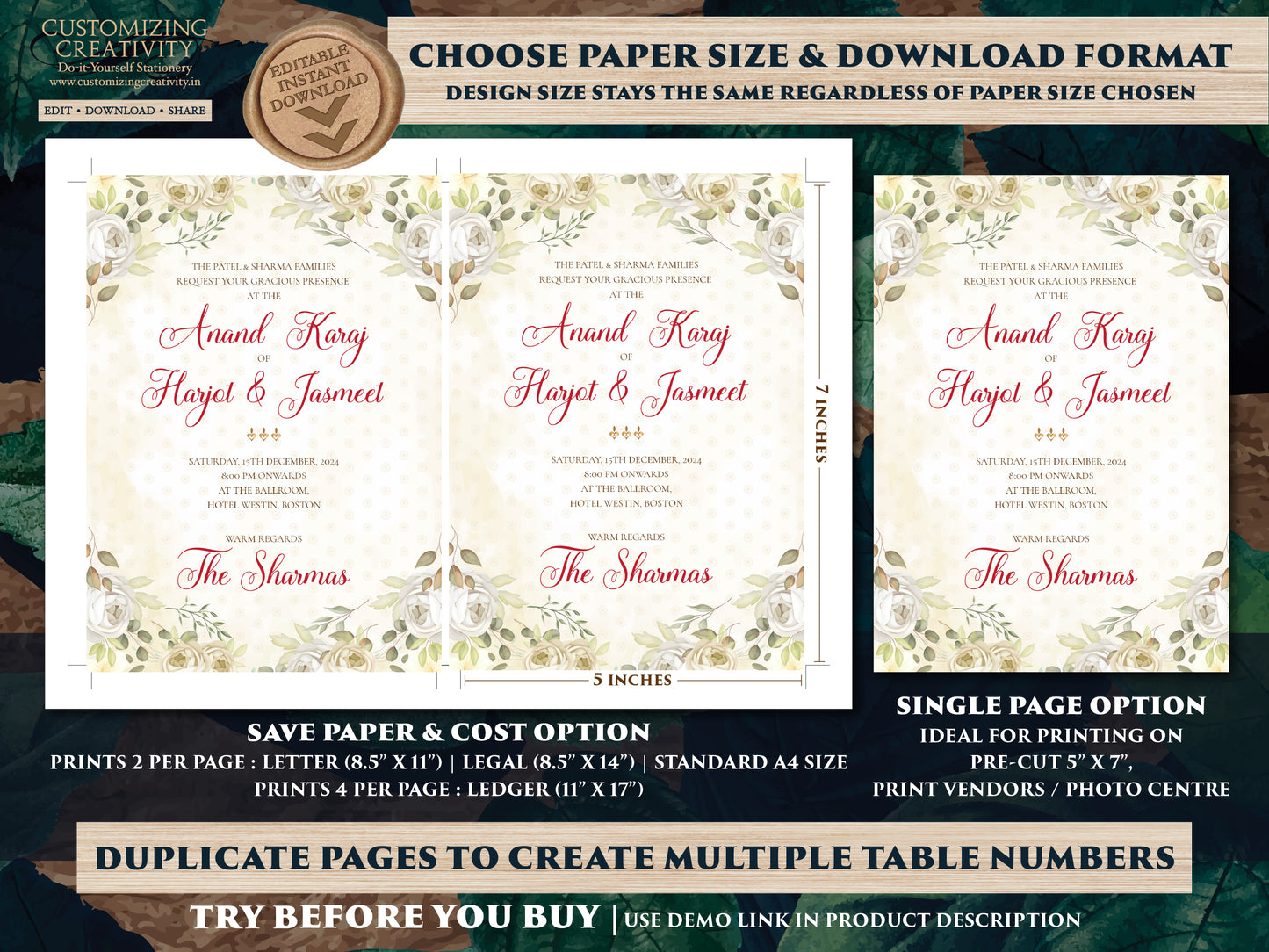 Punjabi wedding card as Sikh wedding card Indian, Anand Karaj invites & Sikh Wedding Invite, Punjabi Wedding invite as Sikh invitations